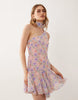 one shoulder mini dress with scarf in multi floral print