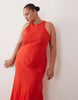 Curve racer neck bias maxi dress with godet hem in red