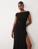 Oh Polly asymmetric one shoulder thigh high split maxi dress in black