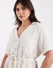 ONLY Curve linen mix shirt dress in cream