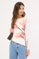 Luck & Trouble August Asymmetrical Long Sleeve Top White Print