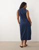 Curve denim fitted midi dress in rich mid blue