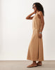textured jersey wrap scarf detail maxi dress in stone