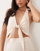 Kaiia Exclusive linen blend tie front cut-out detail mini dress in beige