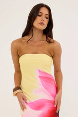 Perfect Stranger Enara Bloom Strapless Maxi Dress Lemon