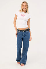 Luck & Trouble Flower Beaded Baby Tee White