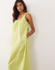 poplin ruched scoop neck midaxi sundress in pistachio green