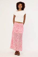 Luck & Trouble Adelyn Beaded Sequin Maxi Skirt Pink