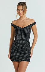 Charlie Mini Dress - Polka Dot Off Shoulder Gathered Dress in polkadot