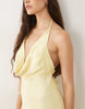 satin cowl neck scarf maxi dress in buttermilk