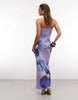 Kaiia exclusive slinky mesh bandeau maxi dress in lilac floral