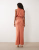 halter neck blouson satin maxi dress in copper