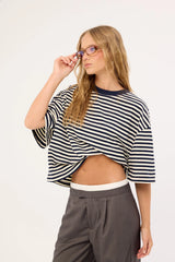 Lioness Bloom Short Sleeve White Navy Stripe
