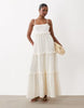 lace trim tiered crinkle cami midi dress in cream