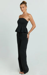 Rainey Top - Strapless Peplum Top in Black