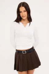 Luck & Trouble Penny Pleated Mini Skirt Brown Pinstripe