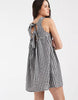 PIECES seersucker sleeveless tie back mini dress in black and white gingham print