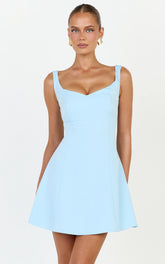 Jayce Mini Dress - Off The Shoulder A Line Dress in Blue