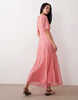 Wednesday's Girl floral print high neck ruffle sleeve maxi dress in pink