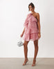 YAS 3D floral applique ruffle mini dress in pink