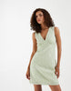 Vero Moda cotton broderie v neck mini dress in pale fog green