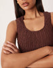 crinkle scoop neck maxi sundress with shirred waist in chocolate