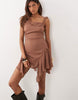 Monki asymmetric ruffles chiffon mini dress in brown