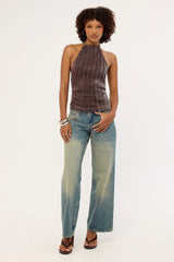 Motel Brienne Top Brown Shimmer Sheer Plisse