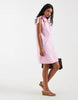PIECES high neck bow mini dress in pastel pink stripe