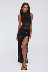 Lush Desire Sheer Lace Maxi Dress Black