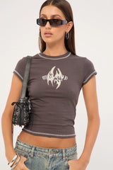 Worship Ghosted Cap Sleeve Tee Worn Black