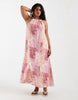 Vero Moda Curve high neck trapeze midi dress in pink paisley patchwork print