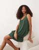 textured scoop neck mini dress with peplum hem in khaki green