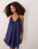 cami v-neck mini sundress with lace overlay in navy