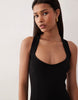 scoop front racer seam detail midi dress in black