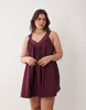 Curve v-neck poplin mini smock sundress with lace overlay in plum wine