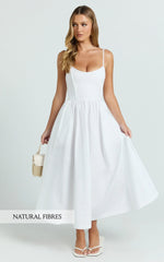 Braelyn Midi Dress - Scoop Neck Flare Dress in White