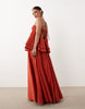 Petite double layer maxi dress in rust