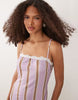 cami square neck midi dress with lace trim and side slit in striped print