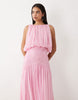 draped gauged ruched waist detailing maxi dress in pink