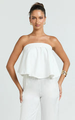 Imara Top - Strapless Peplum Top in Off White