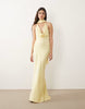 satin cowl neck scarf maxi dress in buttermilk