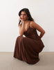 Noughts & Kisses lace panel insert maxi dress in chocolate