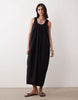 poplin ruched neck midaxi sundress in black