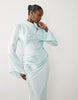 Daska satin ruched high cowl neck maxi dress in ice blue