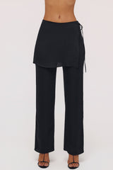 black sateen trousers with over skirt