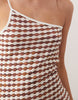 crochet jersey one shoulder maxi dress in brown and white plaid