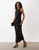 racer neck cupro tuck detail maxi dress in black