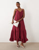 YAS tiered a-line cami maxi dress in beetroot red