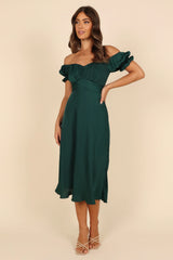 Mickenna Sweetheart Frill Midi Dress - Emerald